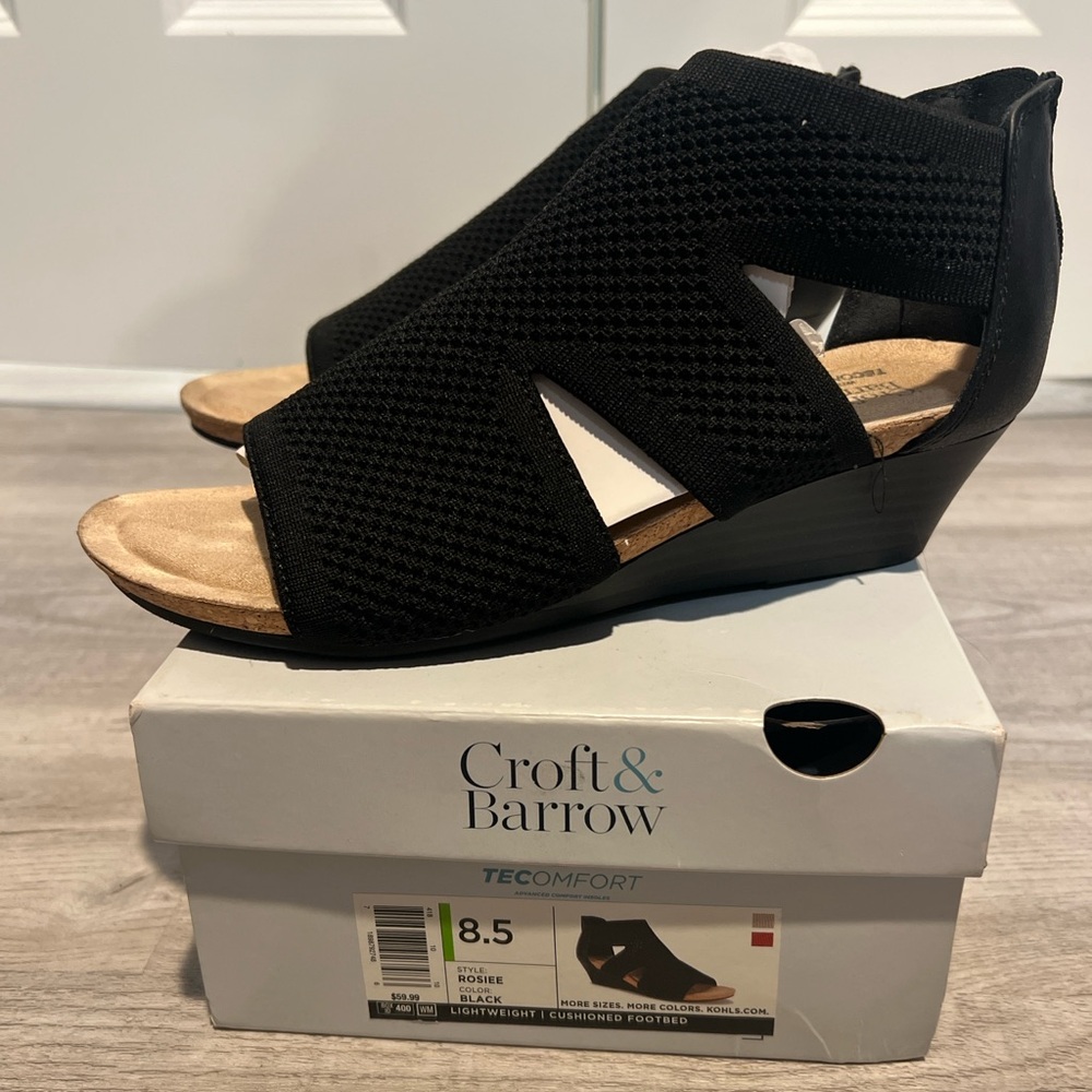 Croft & Barrow Stylish Black Wedge Sandals